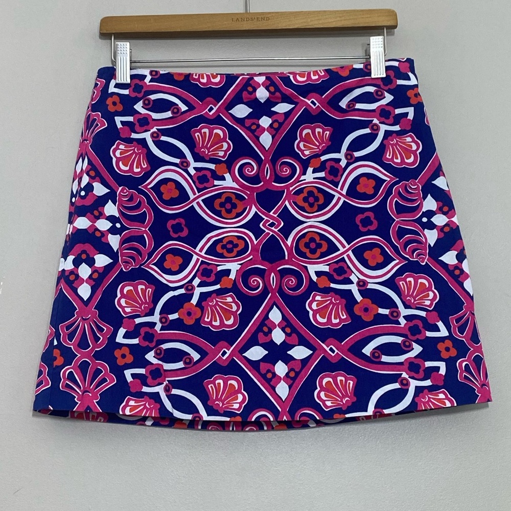 VINEYARD VINES || Geometric Print Blue Pink Seashells Lined Skirt size 2